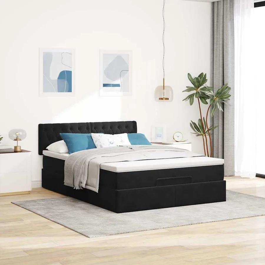 Cadre de lit ottoman avec matelas noir 140x190 cm velours - 3