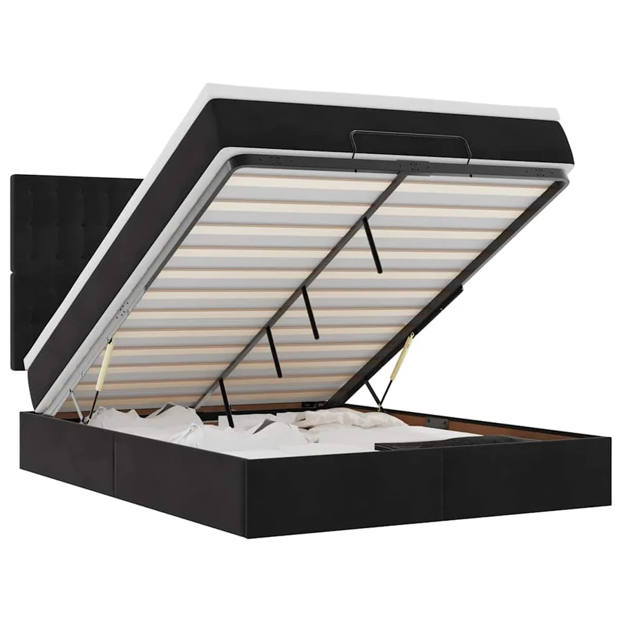 Cadre de lit ottoman avec matelas noir 140x190 cm velours - 2