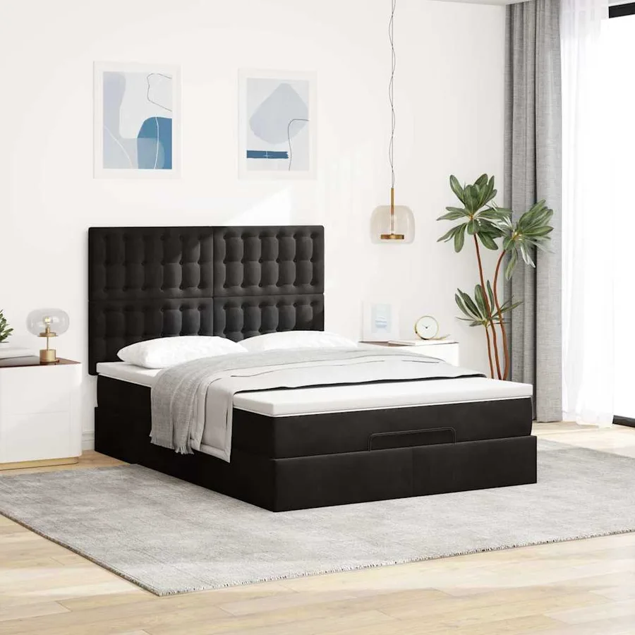 Cadre de lit ottoman avec matelas noir 140x190 cm velours - 3
