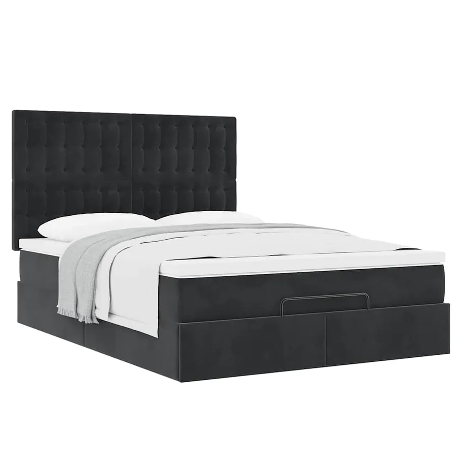 Cadre de lit ottoman avec matelas noir 140x190 cm velours - 5