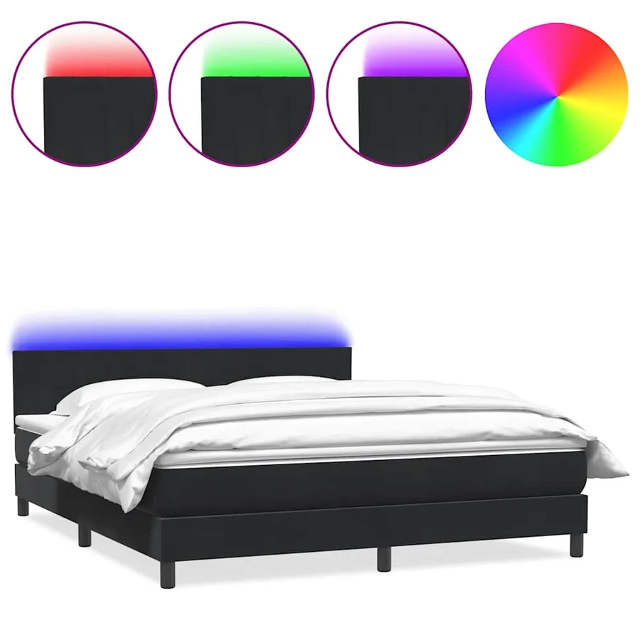 Sommier à lattes de lit avec matelas et LED noir 180x210 cm velours - 2