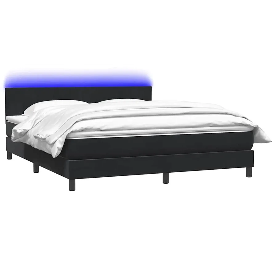 Sommier à lattes de lit avec matelas et LED noir 180x210 cm velours - 3