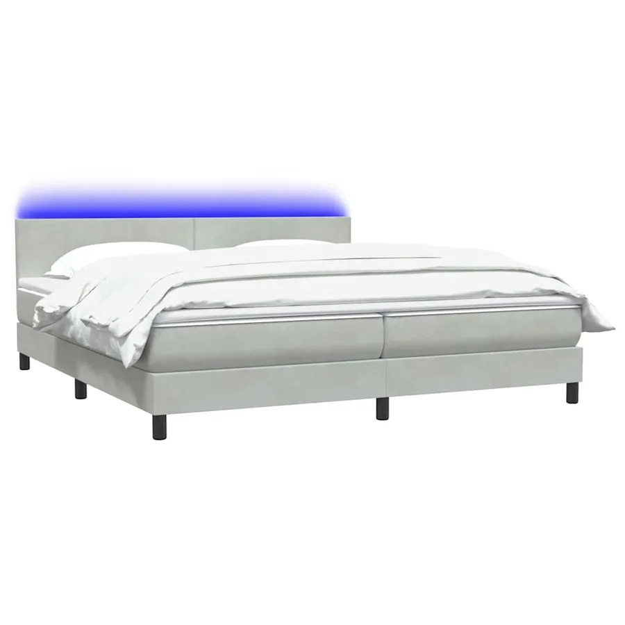 Sommier à lattes de lit et matelas et LED gris clair 200x210cm velours - 3