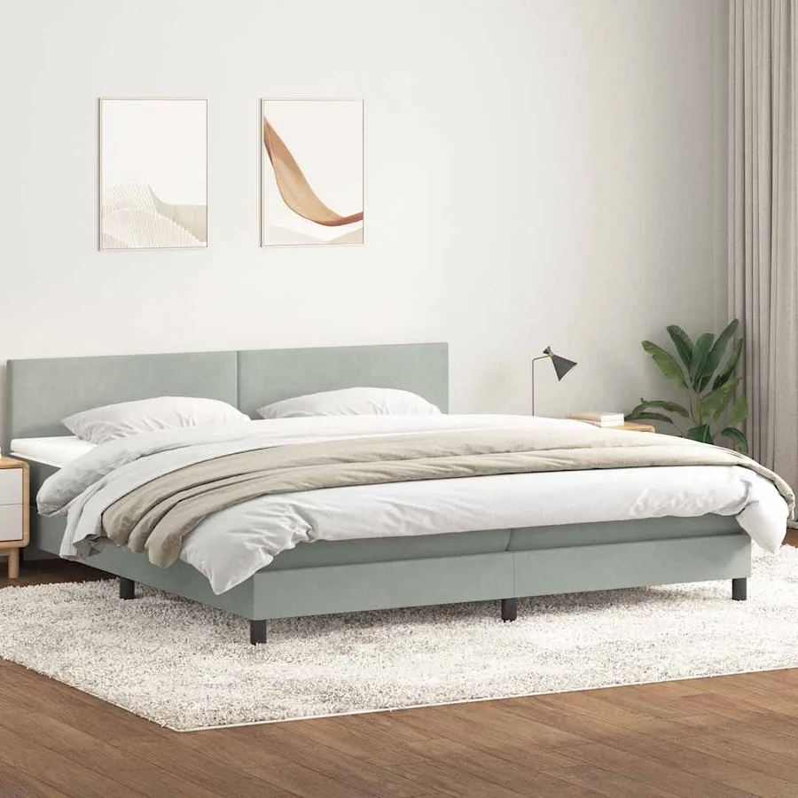 Sommier à lattes de lit et matelas et LED gris clair 200x210cm velours - 4