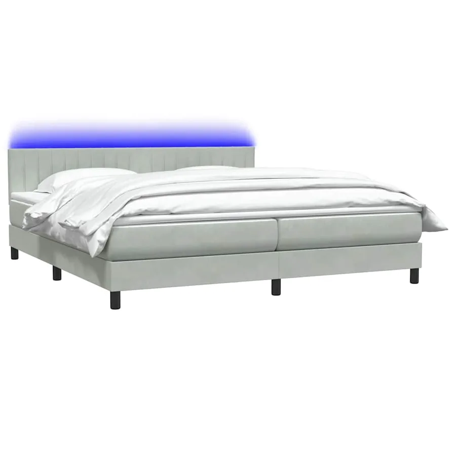 Sommier à lattes de lit et matelas et LED gris clair 200x210cm velours - 3