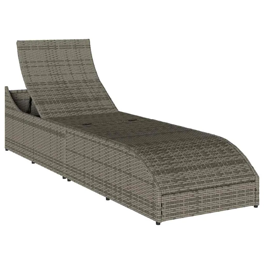 Chaise longue pliante coussin et rangement gris résine tressée - 10