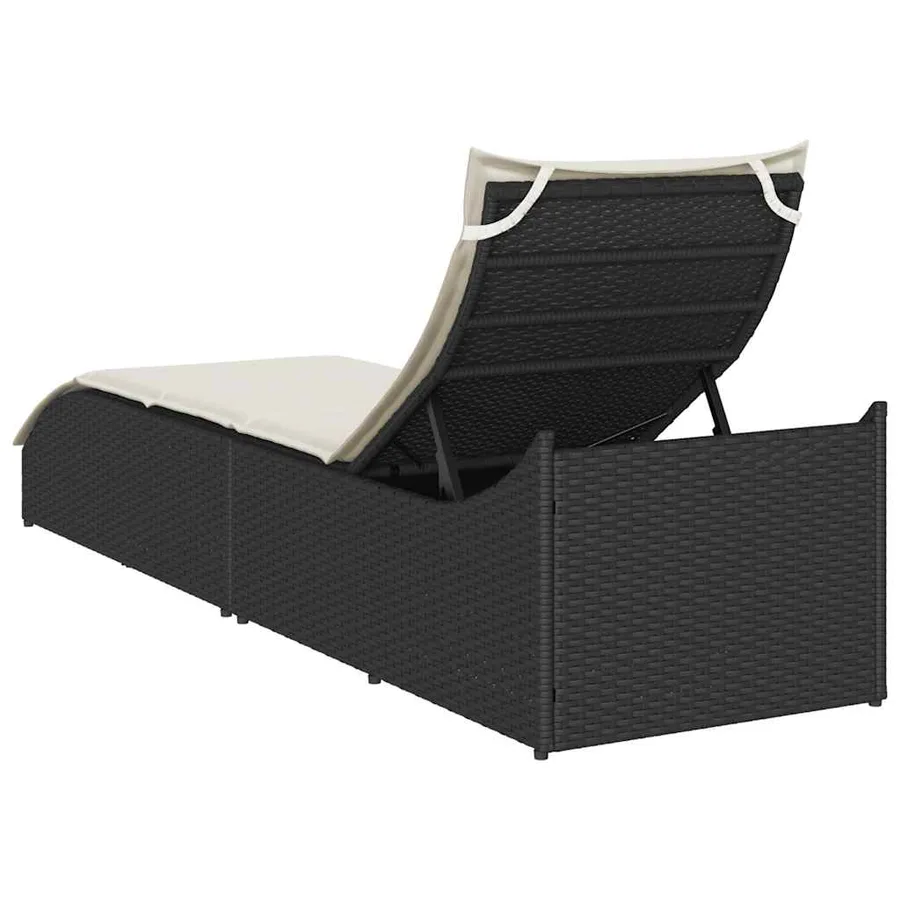 Chaise longue pliante coussin et rangement gris résine tressée - 103