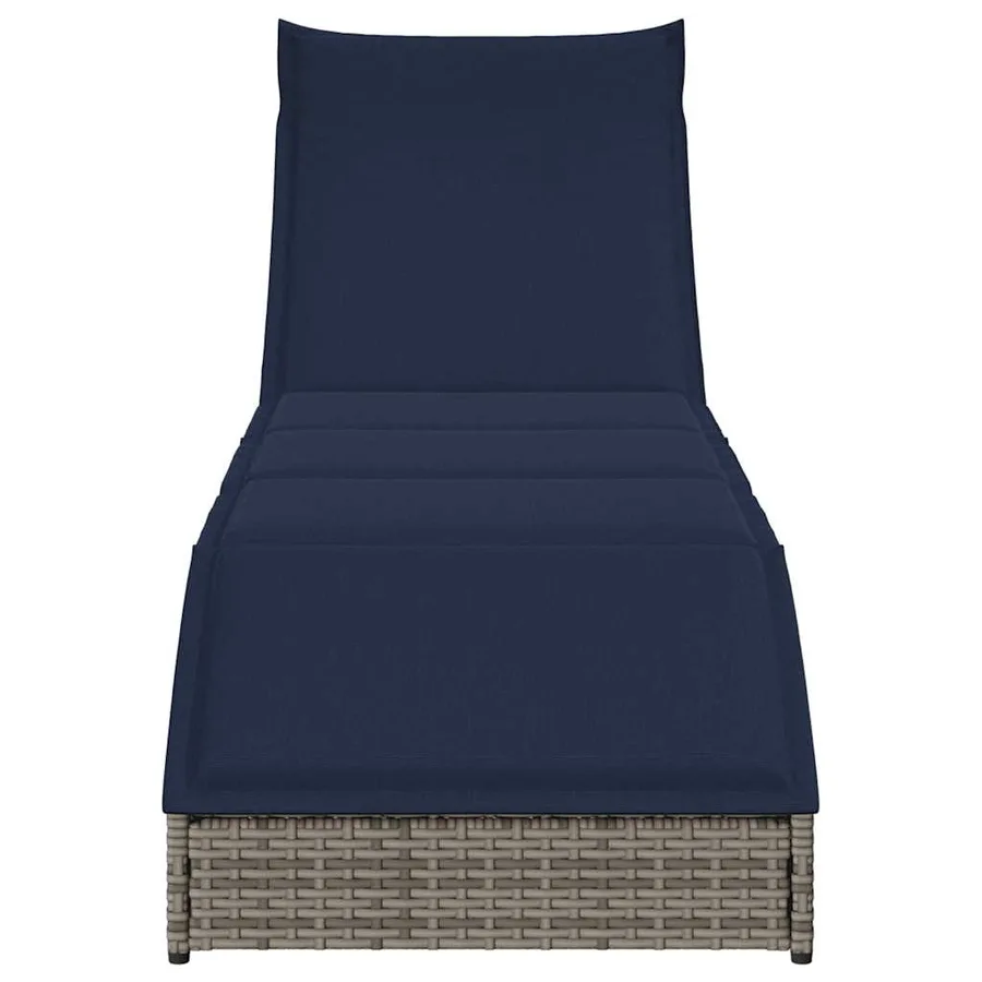 Chaise longue pliante coussin et rangement gris résine tressée - 117