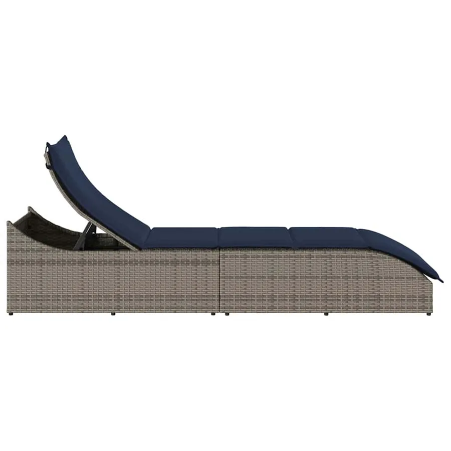 Chaise longue pliante coussin et rangement gris résine tressée - 118