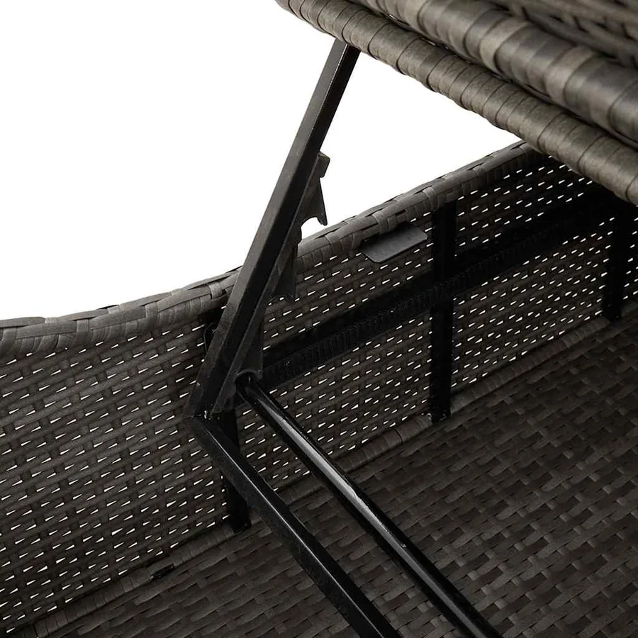 Chaise longue pliante coussin et rangement gris résine tressée - 13