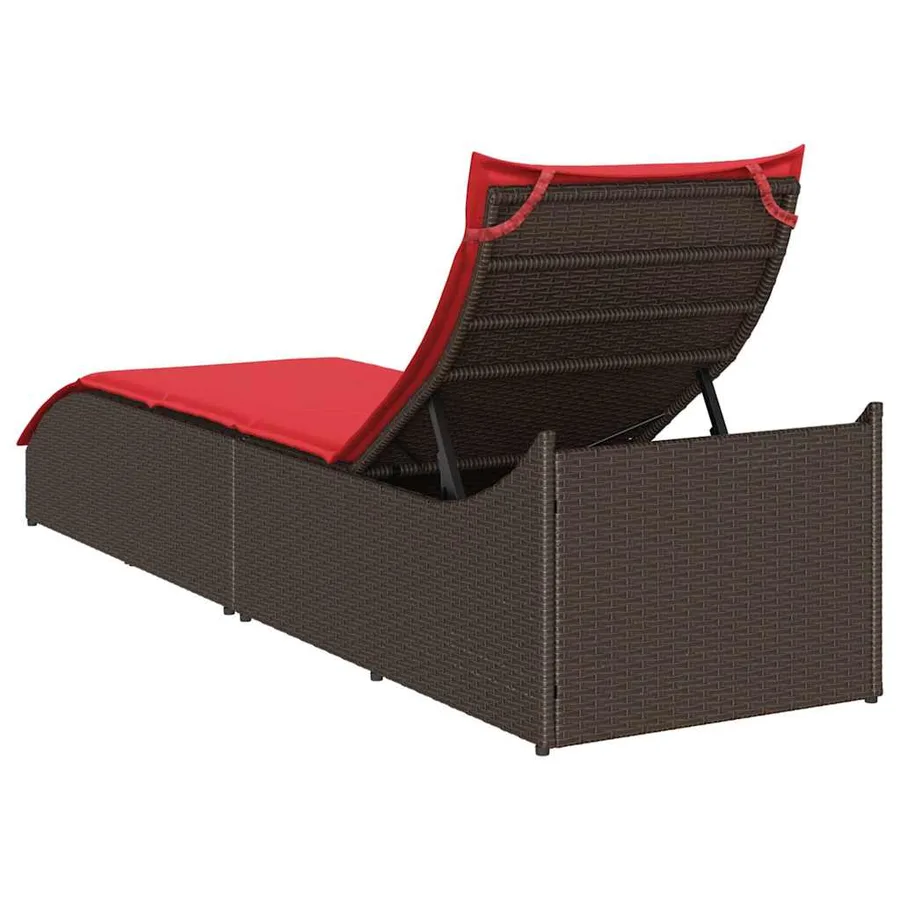 Chaise longue pliante coussin et rangement gris résine tressée - 23