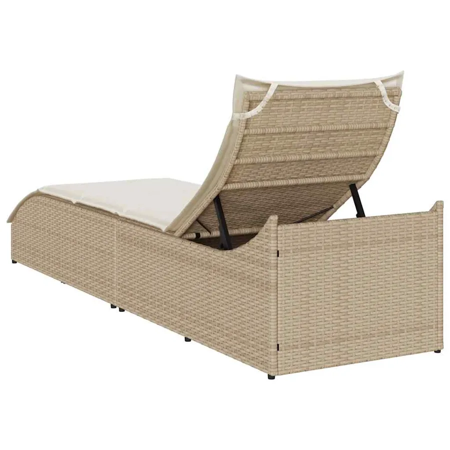 Chaise longue pliante coussin et rangement gris résine tressée - 39