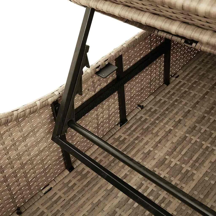 Chaise longue pliante coussin et rangement gris résine tressée - 45