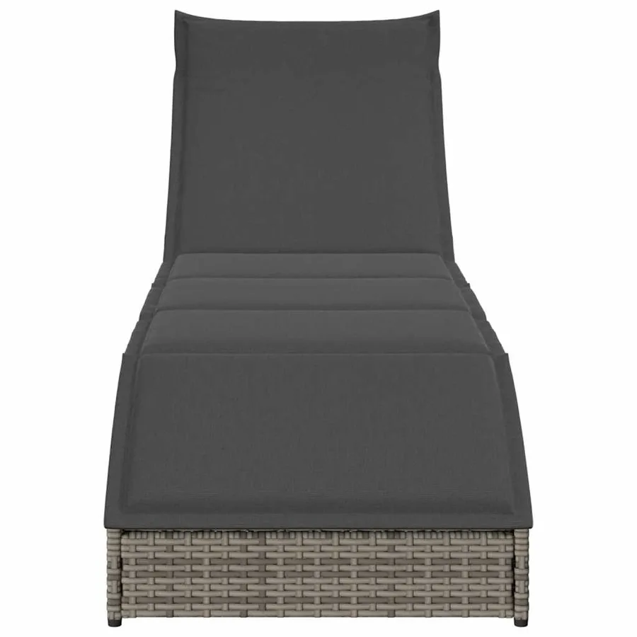 Chaise longue pliante coussin et rangement gris résine tressée - 5