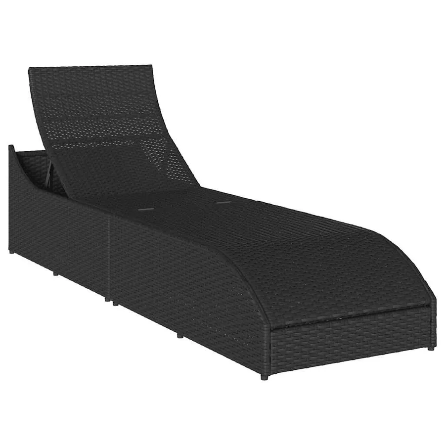 Chaise longue pliante coussin et rangement gris résine tressée - 58