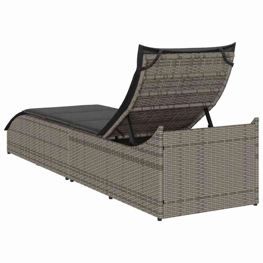 Chaise longue pliante coussin et rangement gris résine tressée - 7