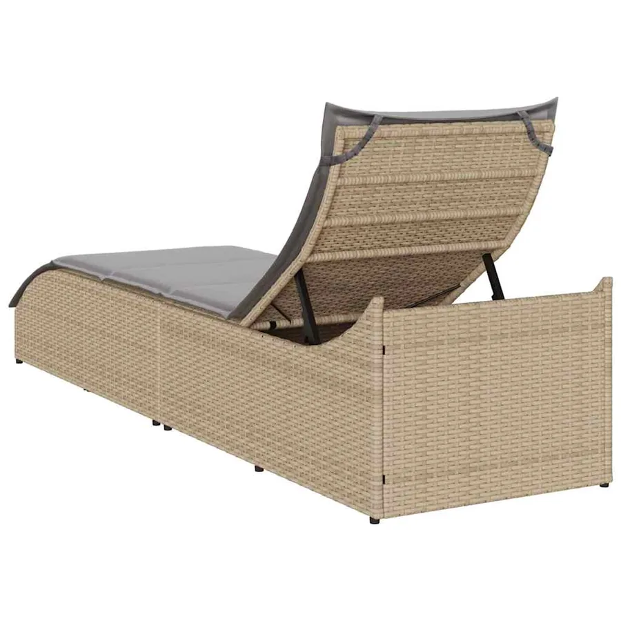Chaise longue pliante coussin et rangement gris résine tressée - 71