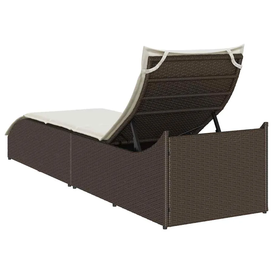 Chaise longue pliante coussin et rangement gris résine tressée - 87