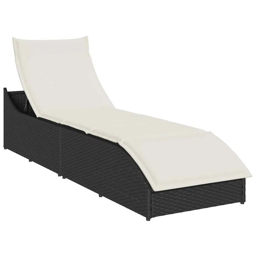 Chaise longue pliante coussin et rangement gris résine tressée - 97