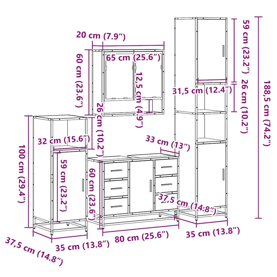 Ensemble de meubles de salle de bain 4 pcs chêne sonoma - 11