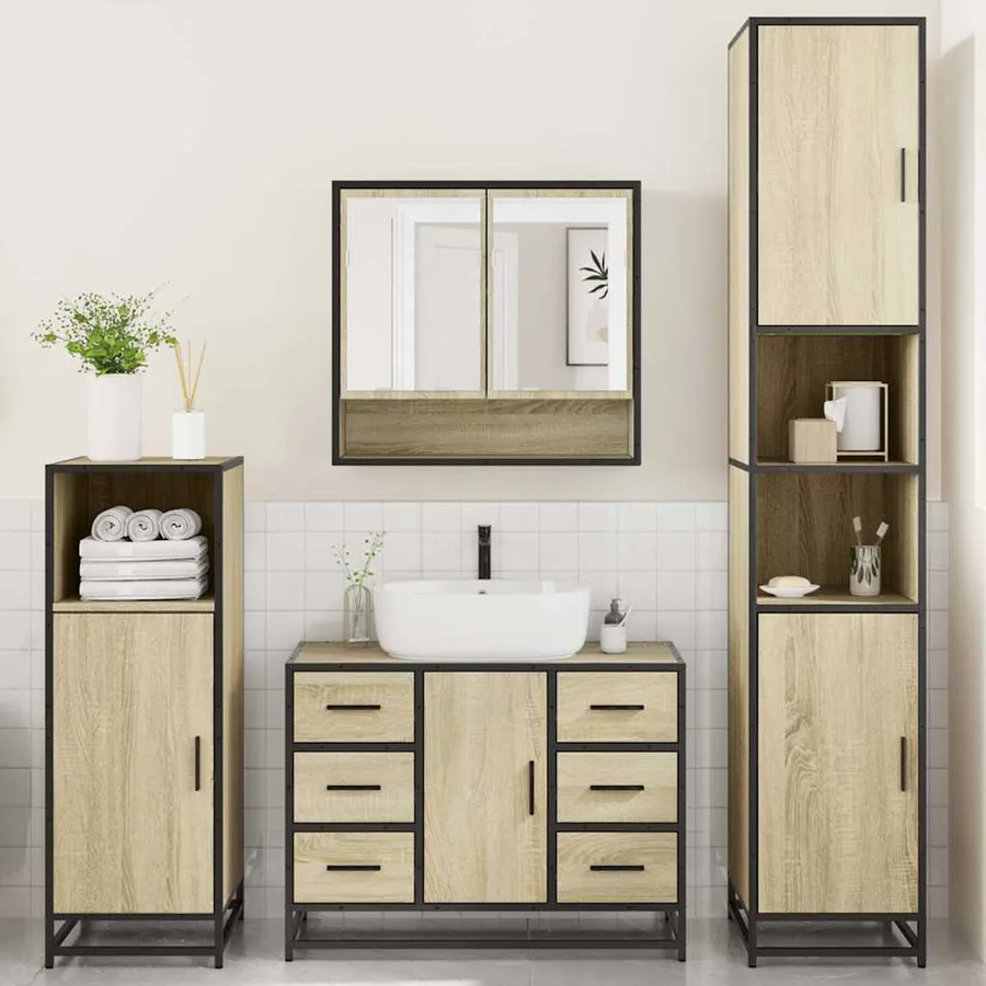 Ensemble de meubles de salle de bain 4 pcs chêne sonoma - 4