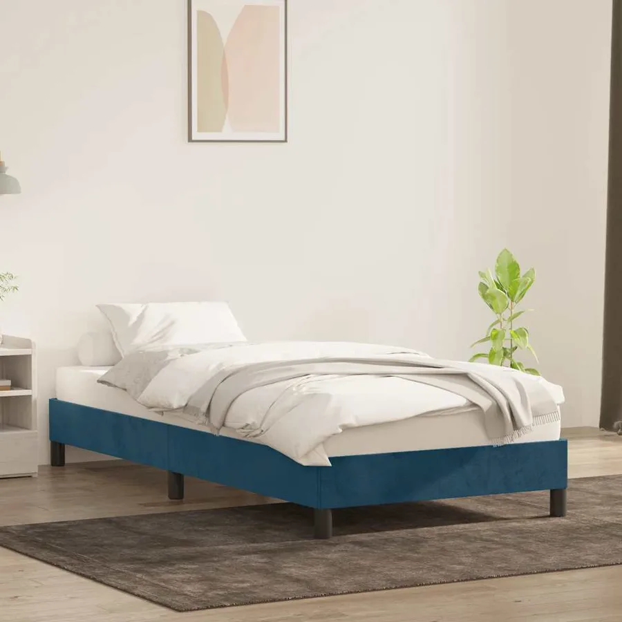 Cadre de lit sans matelas bleu foncé 100x210 cm velours - 3