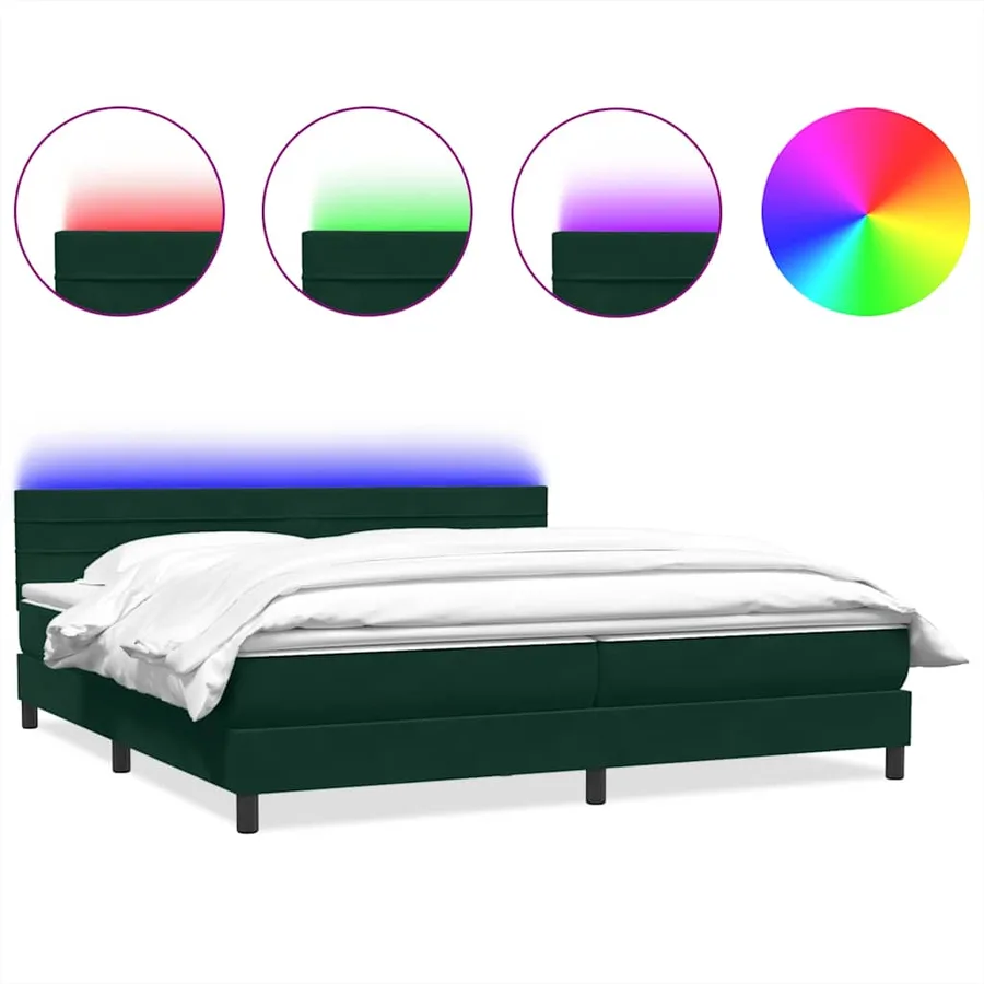 Sommier à lattes de lit et matelas et LED vert foncé 180x210cm velours - 2