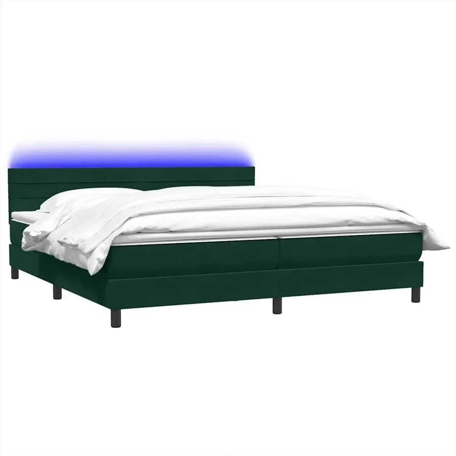 Sommier à lattes de lit et matelas et LED vert foncé 180x210cm velours - 3