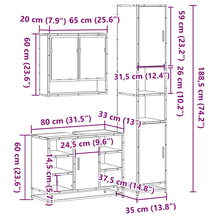 Ensemble de meubles de salle de bain 3 pcs chêne sonoma - 11