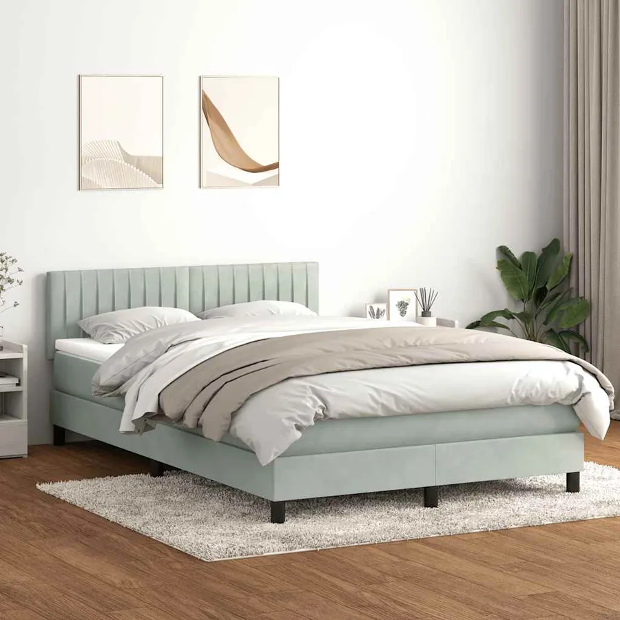 Sommier à lattes de lit et matelas gris clair 140x210cm velours - 3