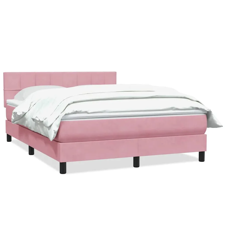 Sommier à lattes de lit avec matelas rose 140x210 cm velours - 2