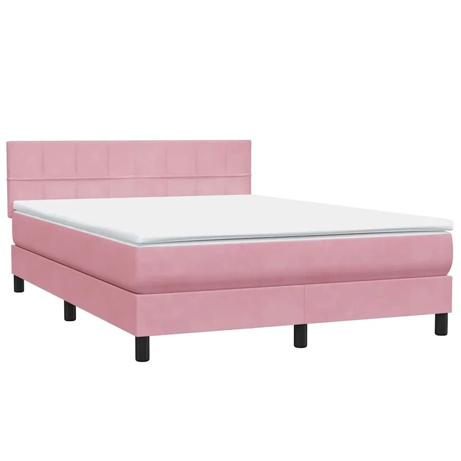 Sommier à lattes de lit avec matelas rose 140x210 cm velours - 4