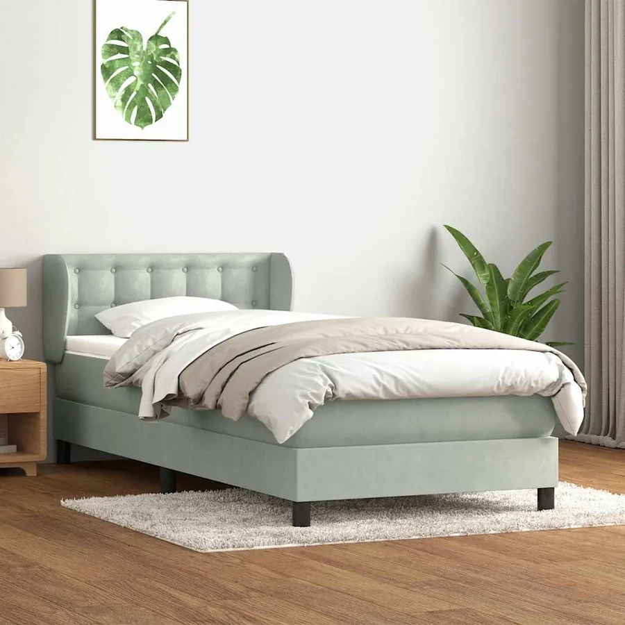 Sommier à lattes de lit et matelas gris clair 100x210cm velours