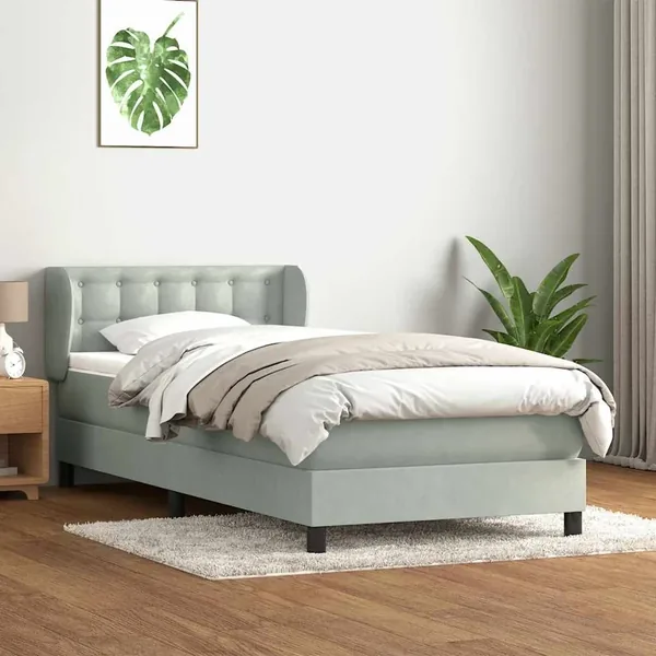 Sommier à lattes de lit et matelas gris clair 100x210cm velours