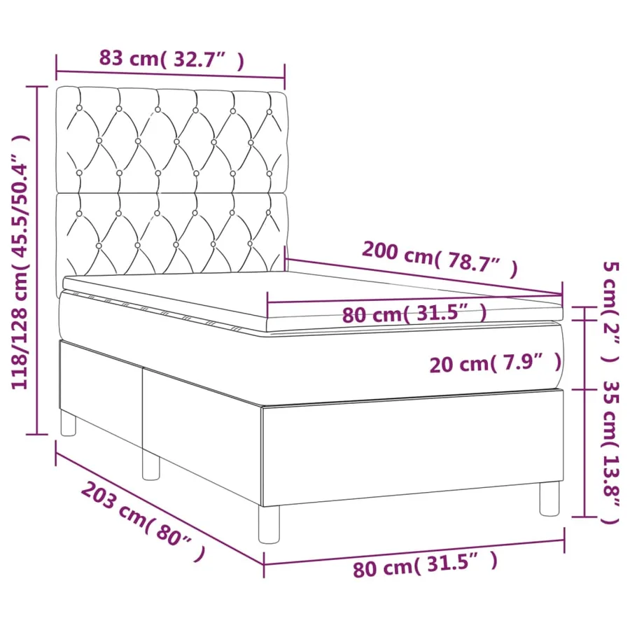 Sommier à lattes de lit avec matelas Crème 80x200 cm Tissu - 6