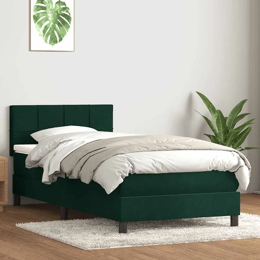 Sommier à lattes de lit et matelas vert foncé 90x220 cm velours