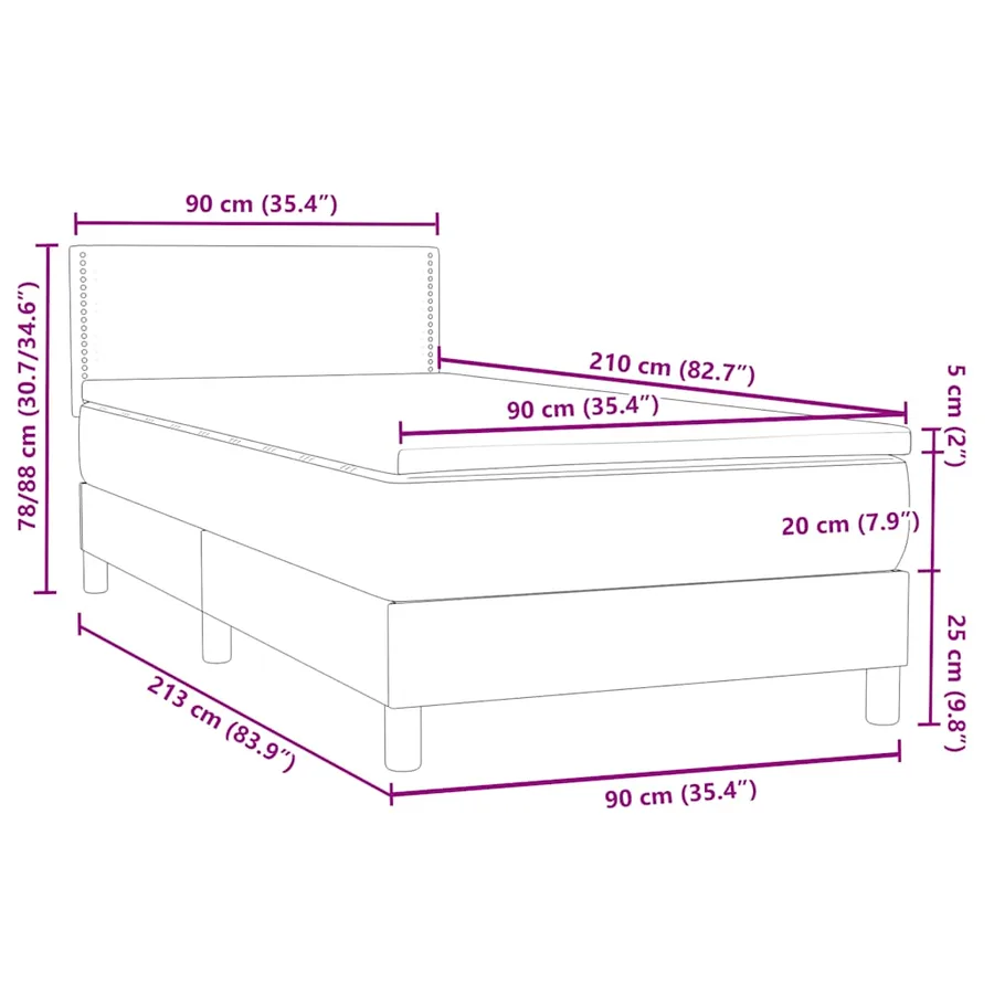 Sommier à lattes de lit avec matelas noir 90x210 cm velours - 12