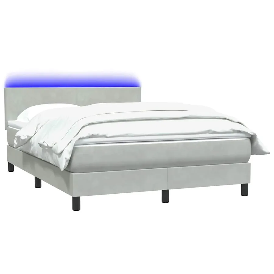 Sommier à lattes de lit et matelas et LED gris clair 140x210cm velours - 3