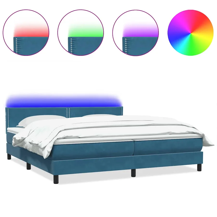 Sommier à lattes de lit et matelas et LED bleu foncé 180x210cm velours - 2