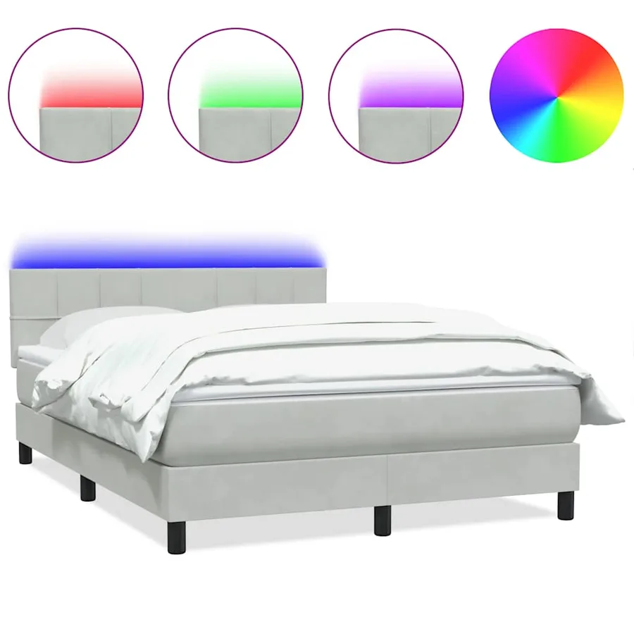 Sommier à lattes de lit et matelas et LED gris clair 140x210cm velours - 2