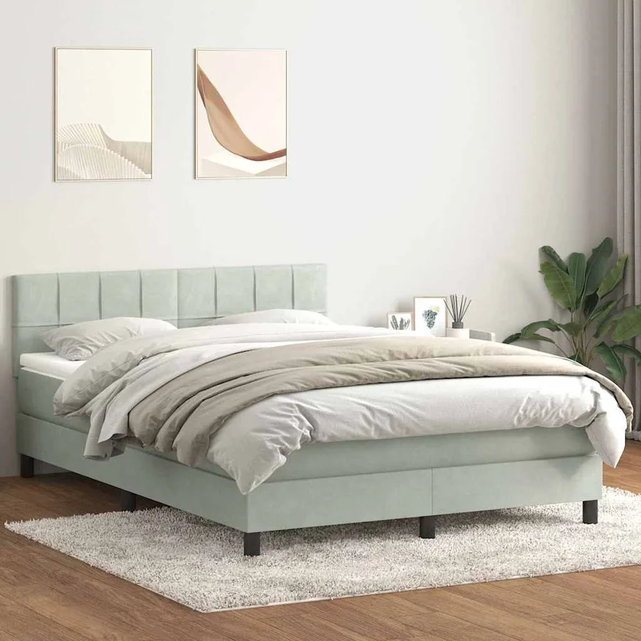 Sommier à lattes de lit et matelas et LED gris clair 140x210cm velours - 4