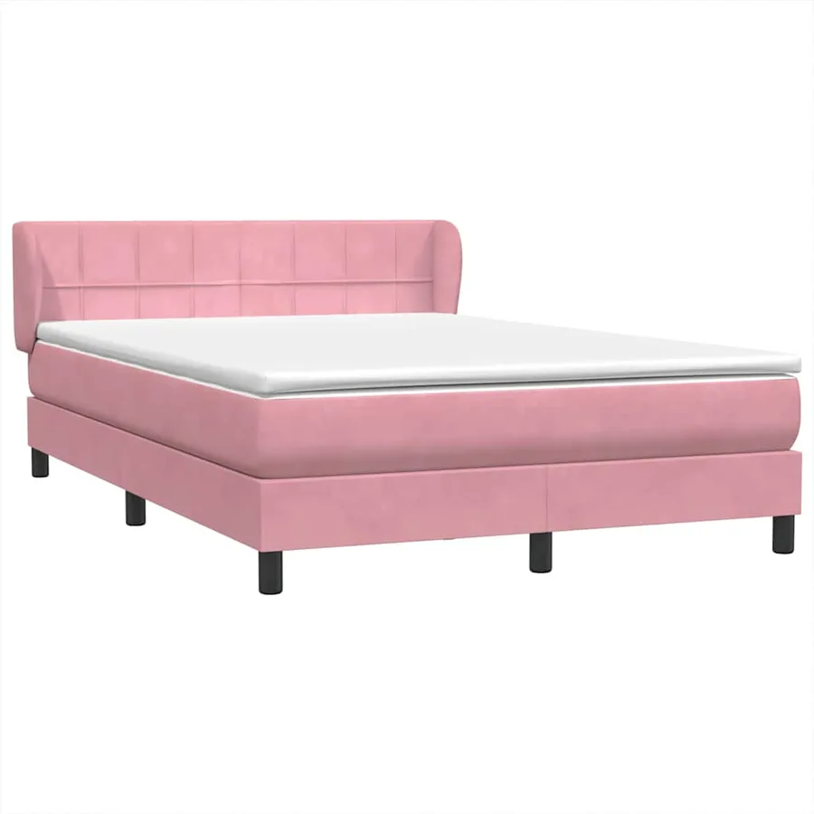 Sommier à lattes de lit avec matelas rose 140x210 cm velours - 4