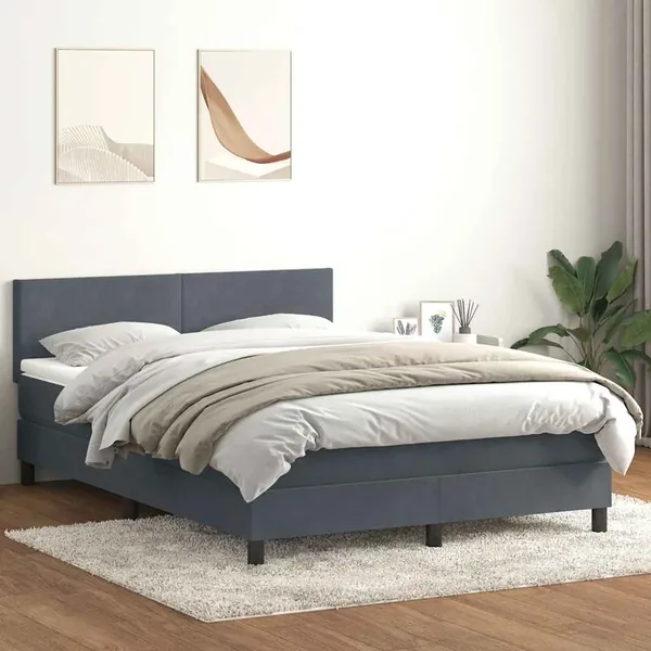 Sommier à lattes de lit et matelas et LED gris foncé 160x210cm velours