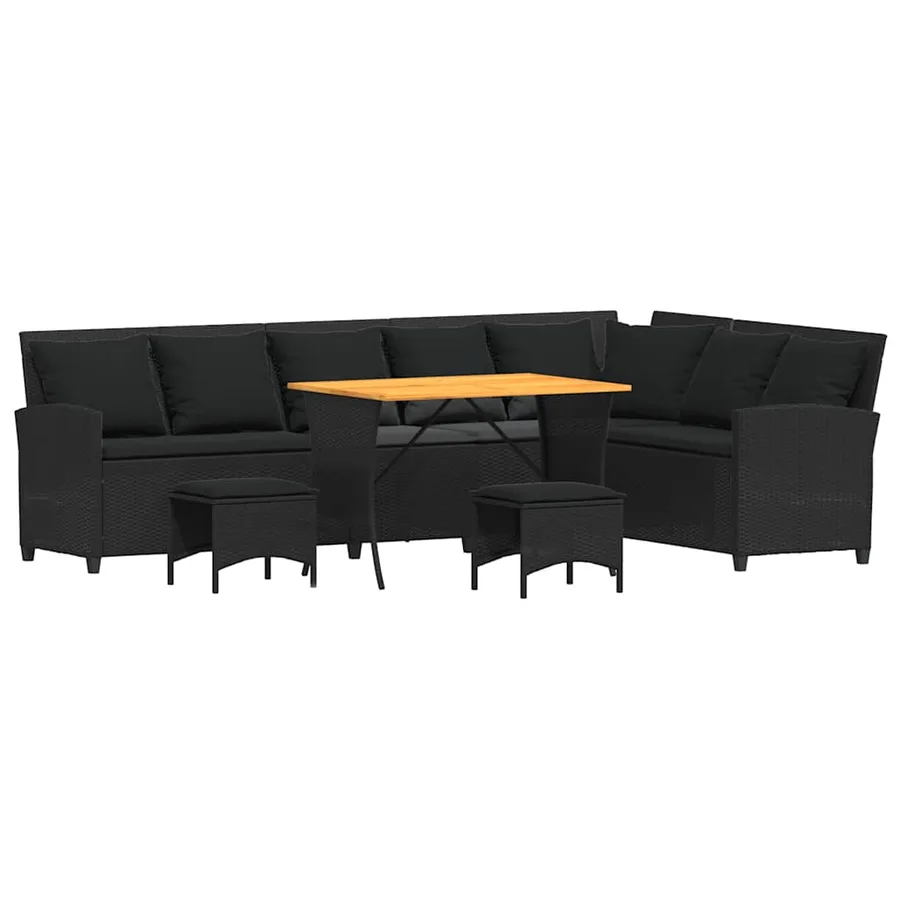 Salon de jardin 4 pcs avec coussins forme L noir résine tressée - 2