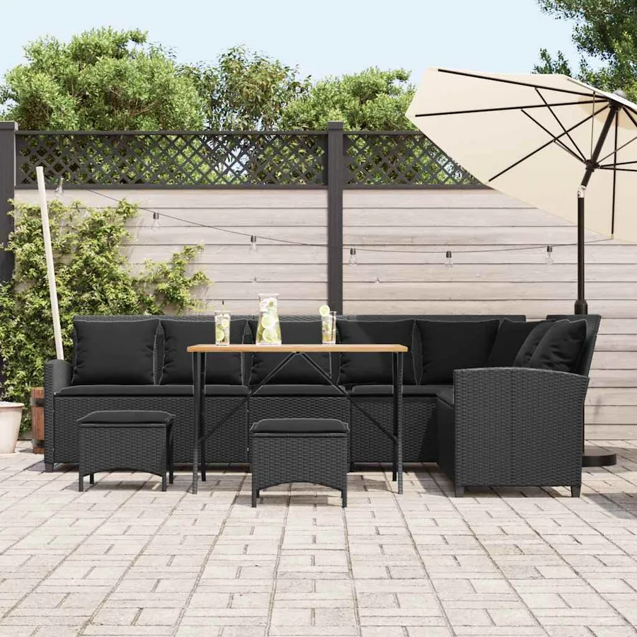 Salon de jardin 4 pcs avec coussins forme L noir résine tressée - 3