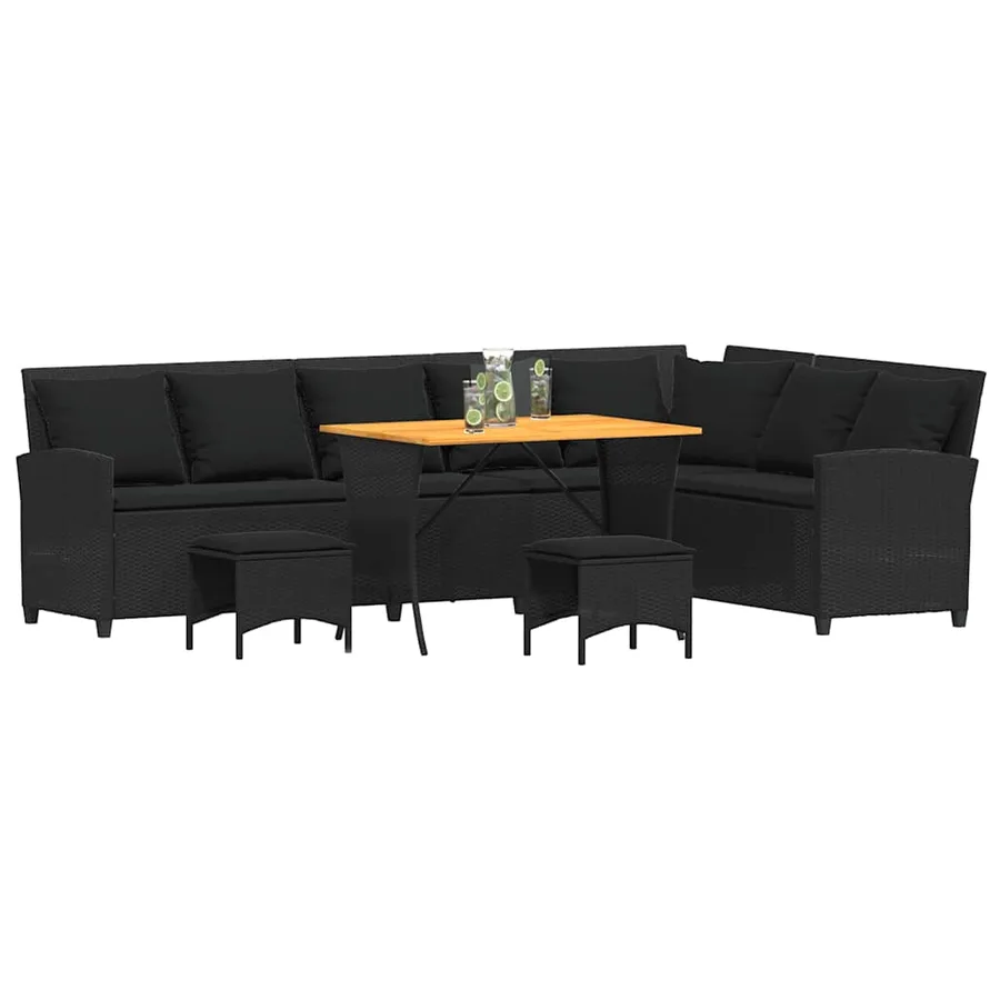 Salon de jardin 4 pcs avec coussins forme L noir résine tressée - 4