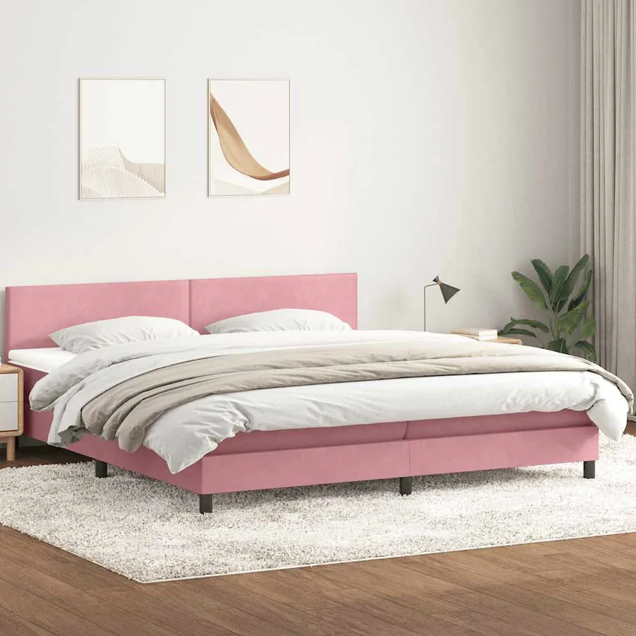 Sommier à lattes de lit avec matelas rose 180x210 cm velours - 3