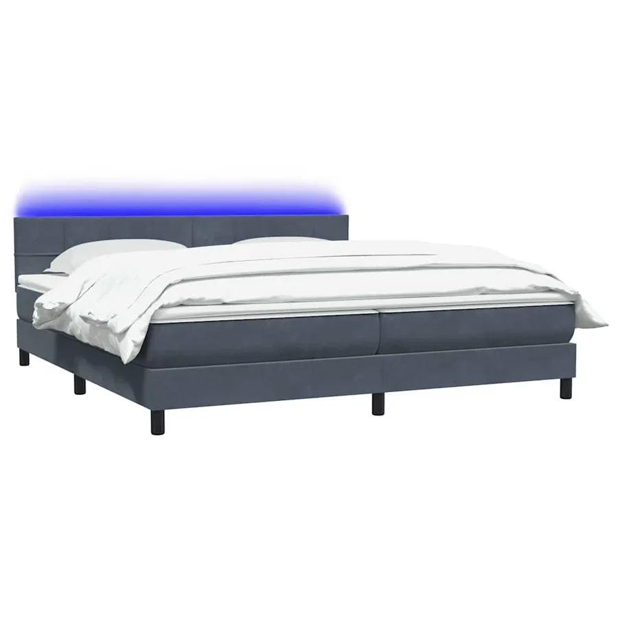 Sommier à lattes de lit et matelas et LED gris foncé 180x210cm velours - 3