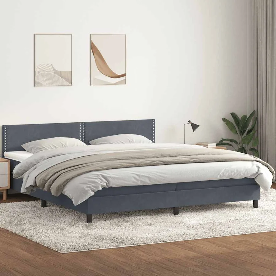 Sommier à lattes de lit et matelas et LED gris foncé 180x210cm velours - 4