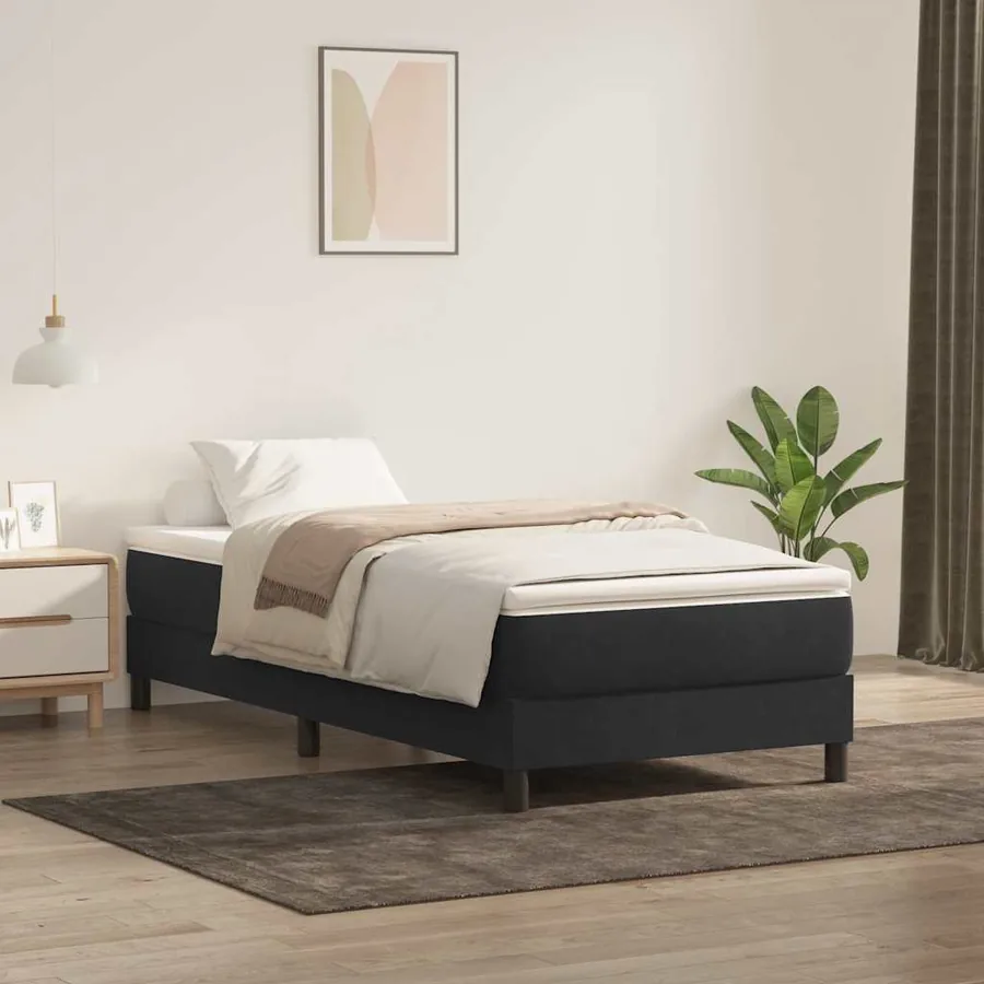 Sommier à lattes de lit avec matelas noir 90x220 cm velours